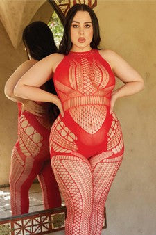 Enchanting Delight Crotchless Fishnet Bodystocking W/ Thong-Plus Size