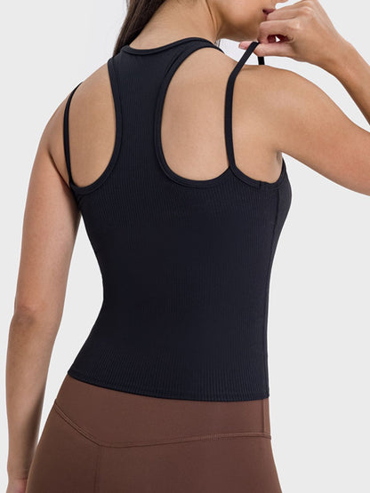 Cutout Round Neck Racerback Active Tank