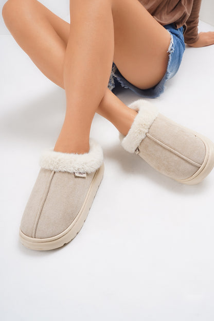 Furry Round Toe Platform Slippers