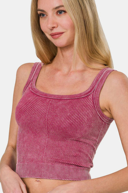 Zenana Washed Ribbed Scoop Neck Wide Strap Tank