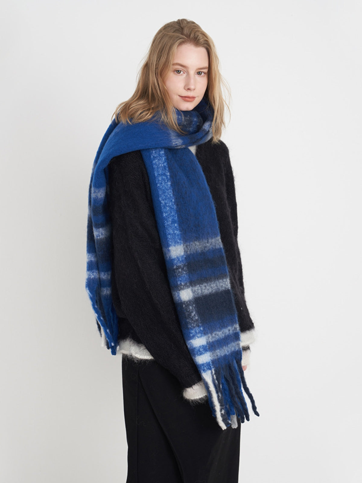 Fringe Plaid Polyester Scarf