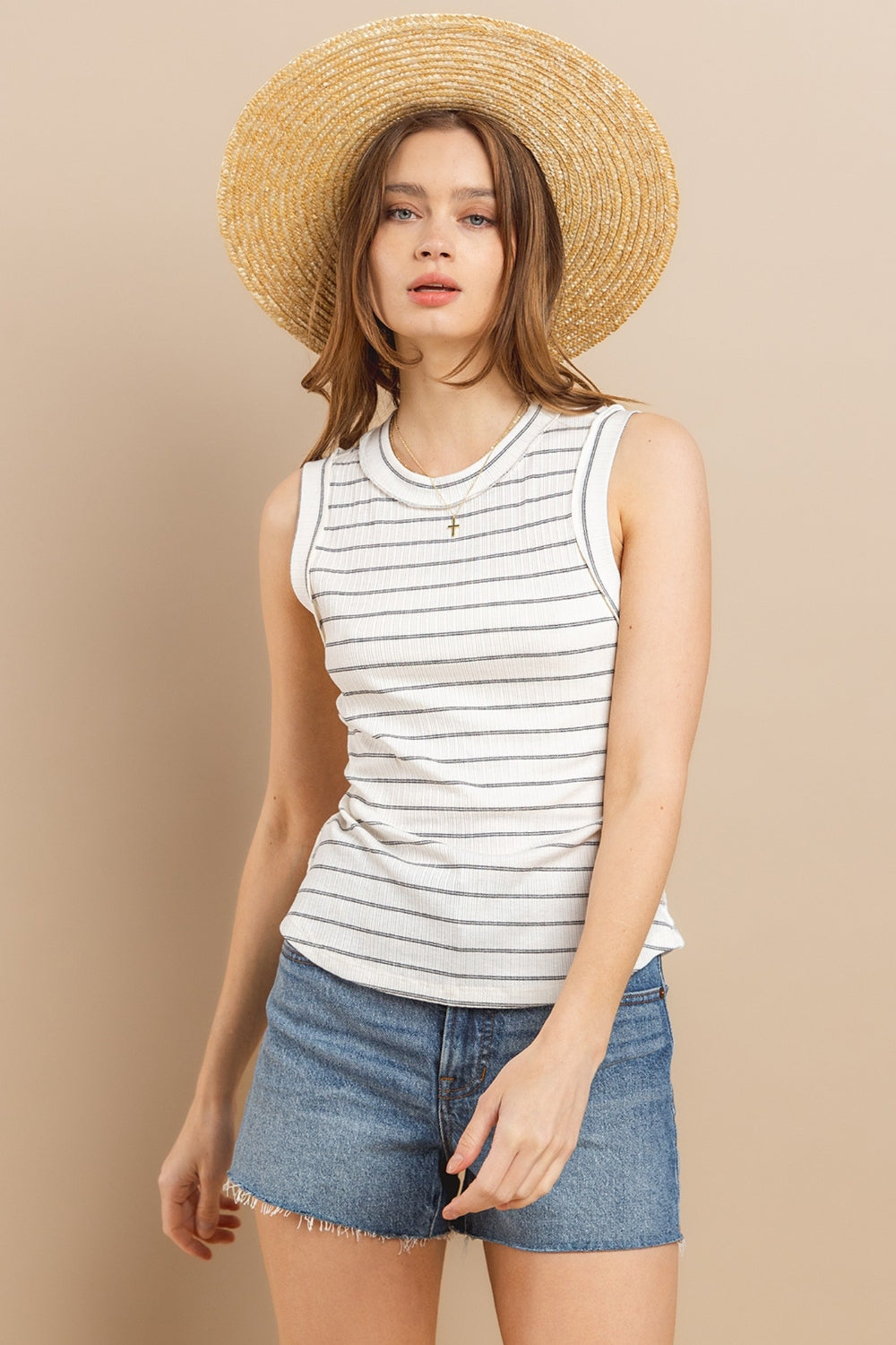 Ces Femme Striped Round Neck Tank