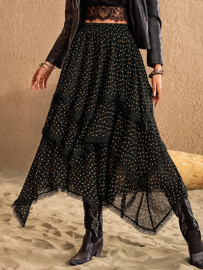 Lace Detail Layered Midi Skirt