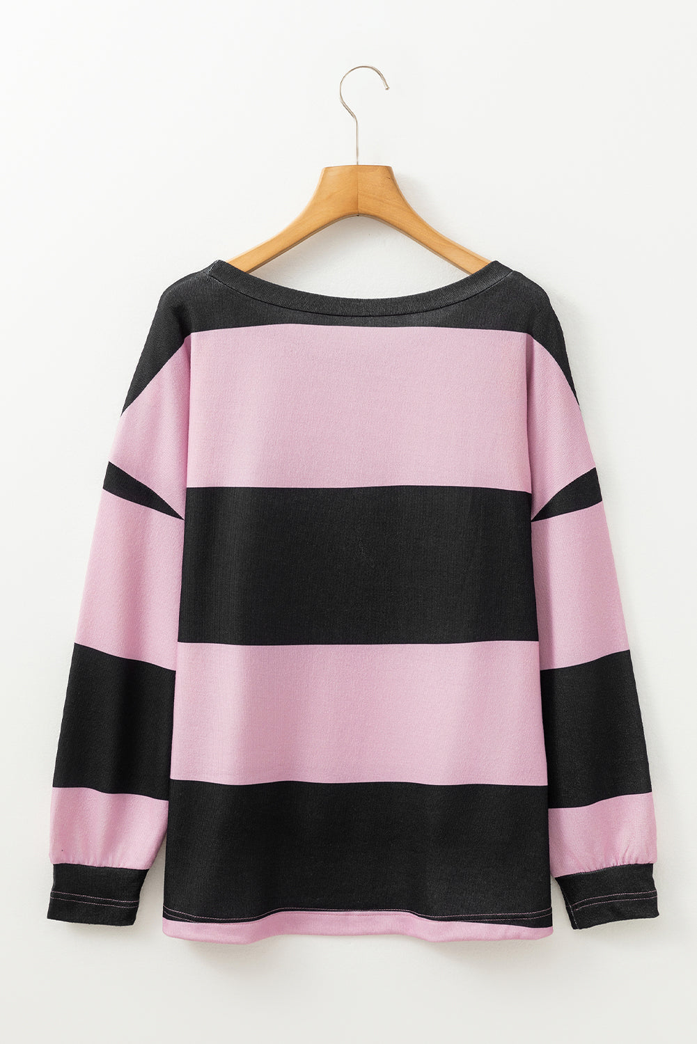 High-Low Color Block Round Neck Long Sleeve T-Shirt