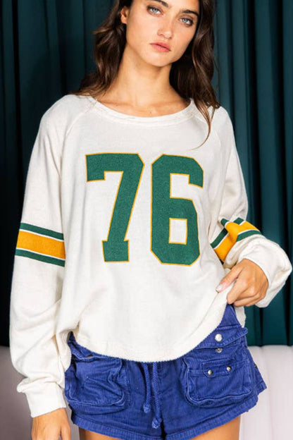 Number 76 Round Neck Long Sleeve Top