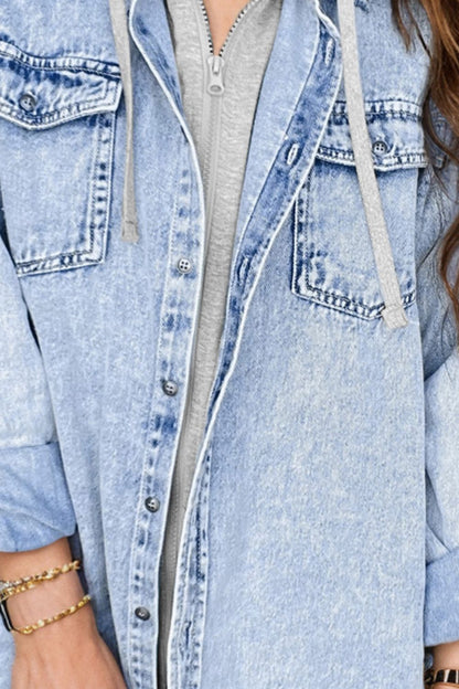 Distressed Button Up Long Sleeve Denim Jacket