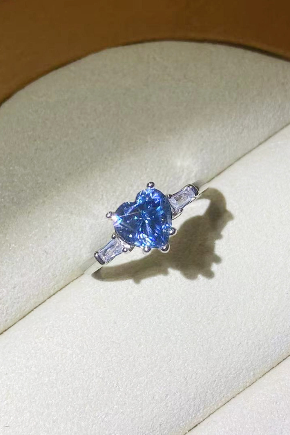 Moissanite 1 Carat Heart-Shaped Platinum-Plated Ring in Blue