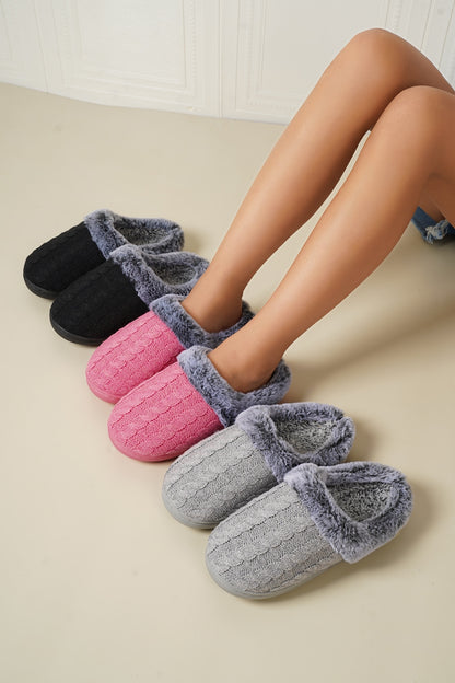 Cable-Knit Fluff Round Toe Slippers