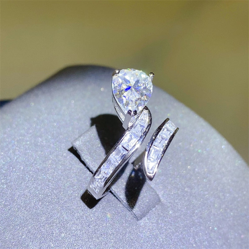 Moissanite 3 Carat Zircon 925 Sterling Silver Bypass Ring