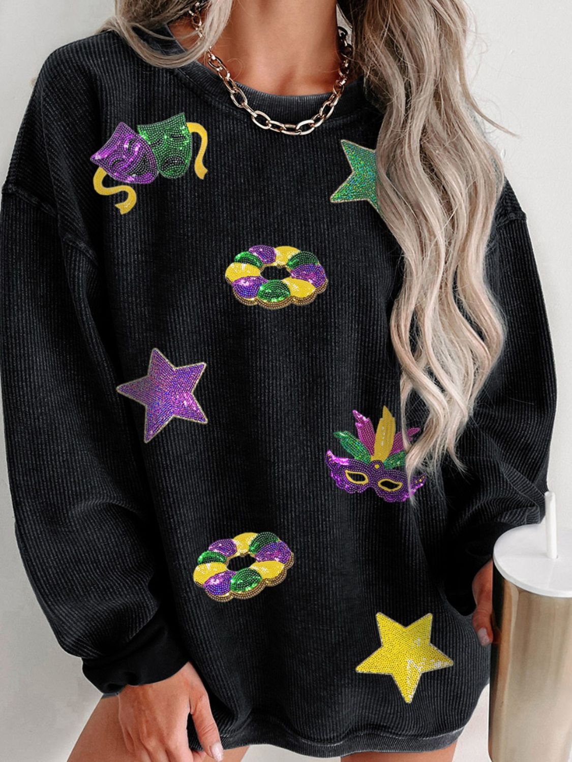 Sequin Round Neck Long Sleeve Sweatshirt