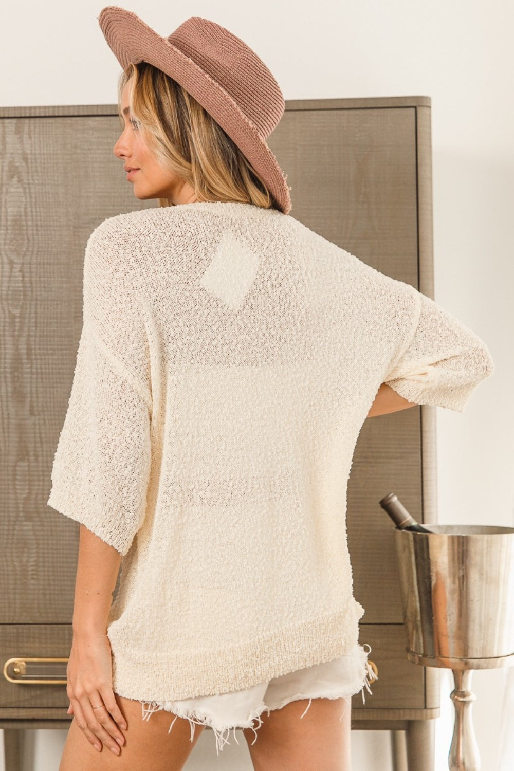 BiBi Popcorn Texture Star Pattern Lightweight Sweater