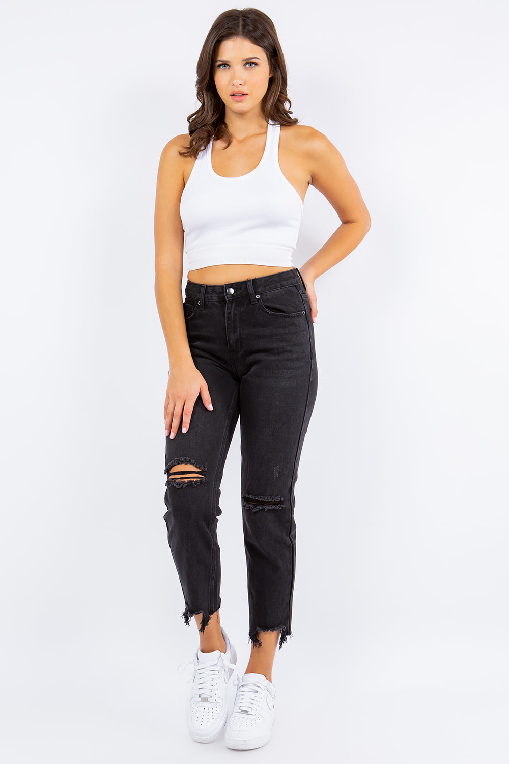 American Bazi High Waist Distressed Cropped Straight Jeans