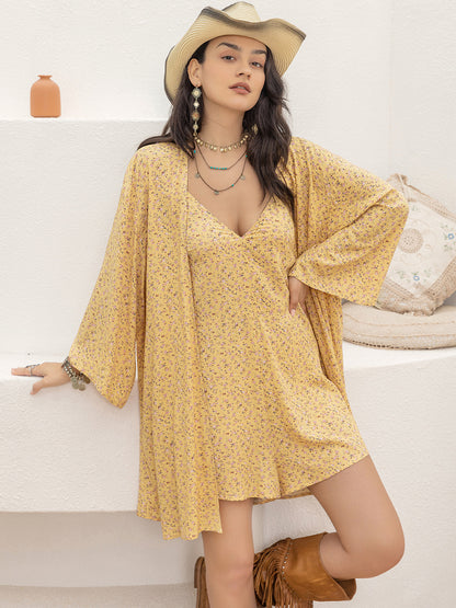 Printed Halter Neck Romper and Cover Up Set