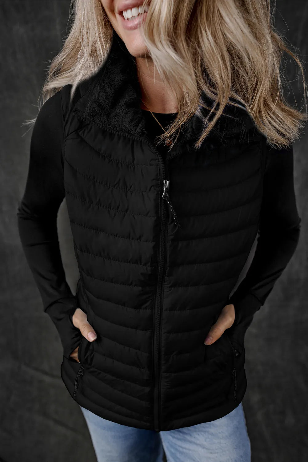 Pocketed Zip Up Vest Coat