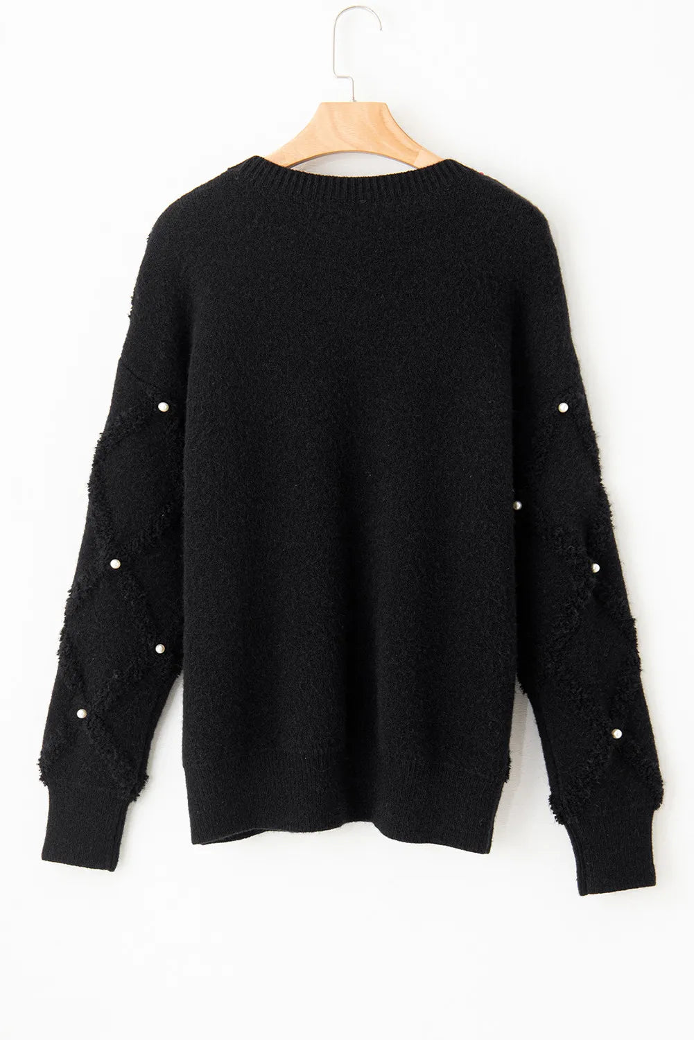 Pearl Detail Round Neck Long Sleeve Sweater