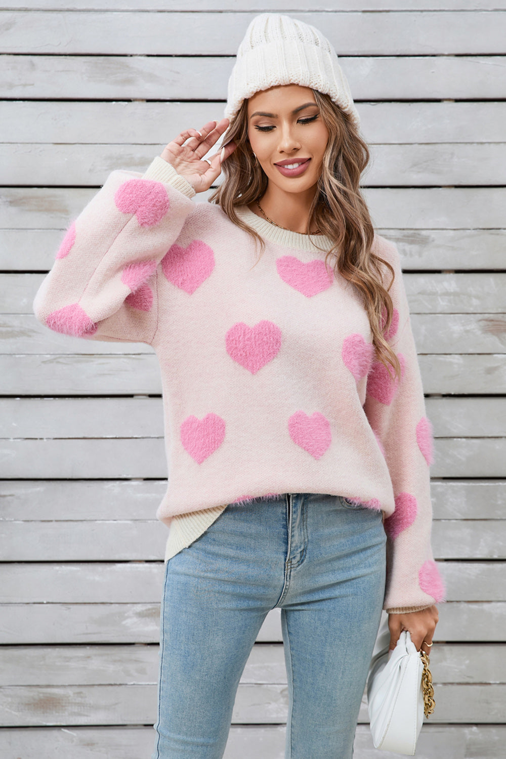 Angel Wings Heart Dropped Shoulder Long Sleeve Sweater