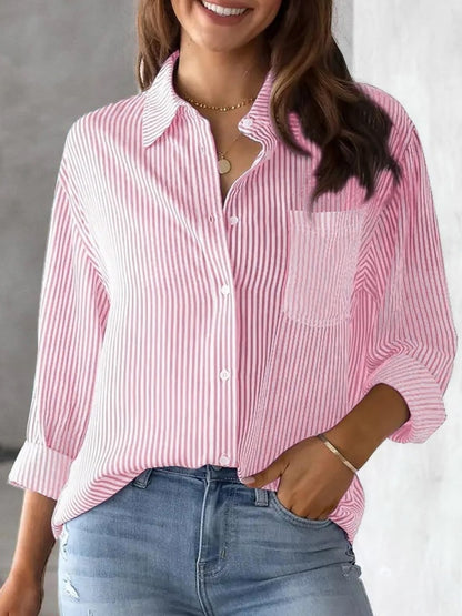 Striped Collared Neck Long Sleeve Shirt