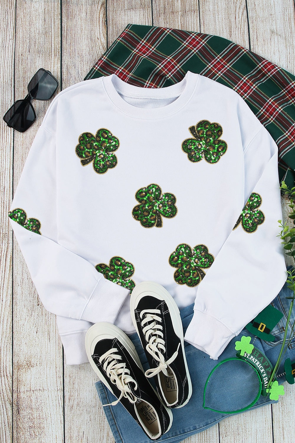 Sequin Lucky Clover Long Sleeve Sweatshirt