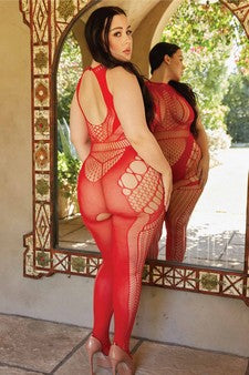 Enchanting Delight Crotchless Fishnet Bodystocking W/ Thong-Plus Size