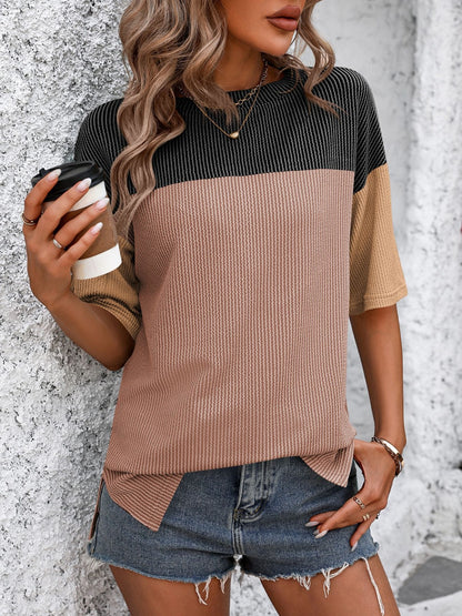 Color Block Round Neck Half Sleeve T-Shirt