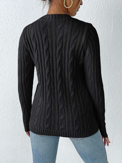 Cable-Knit Round Neck Long Sleeve Sweater