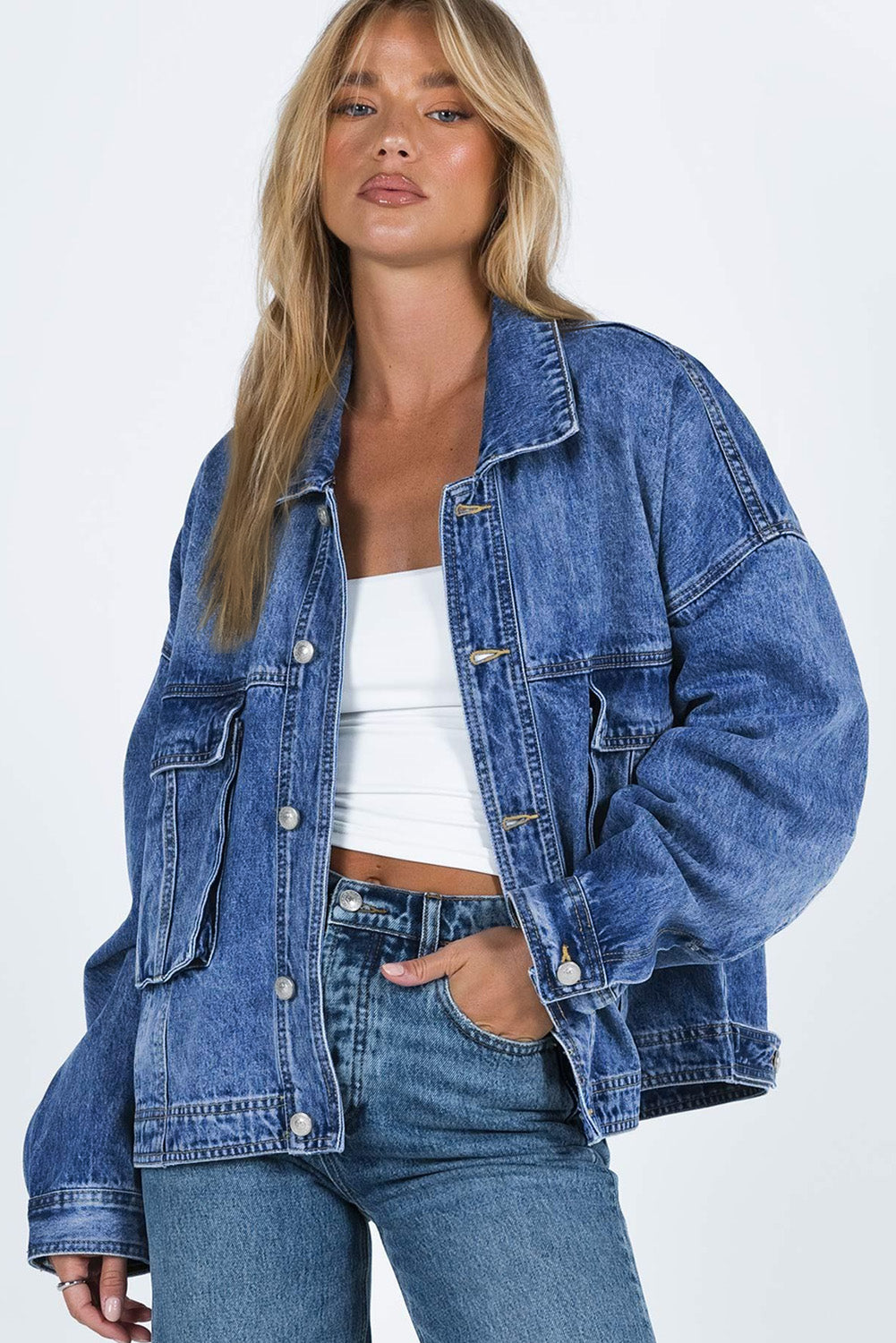 Collared Neck Button Up Denim Jacket