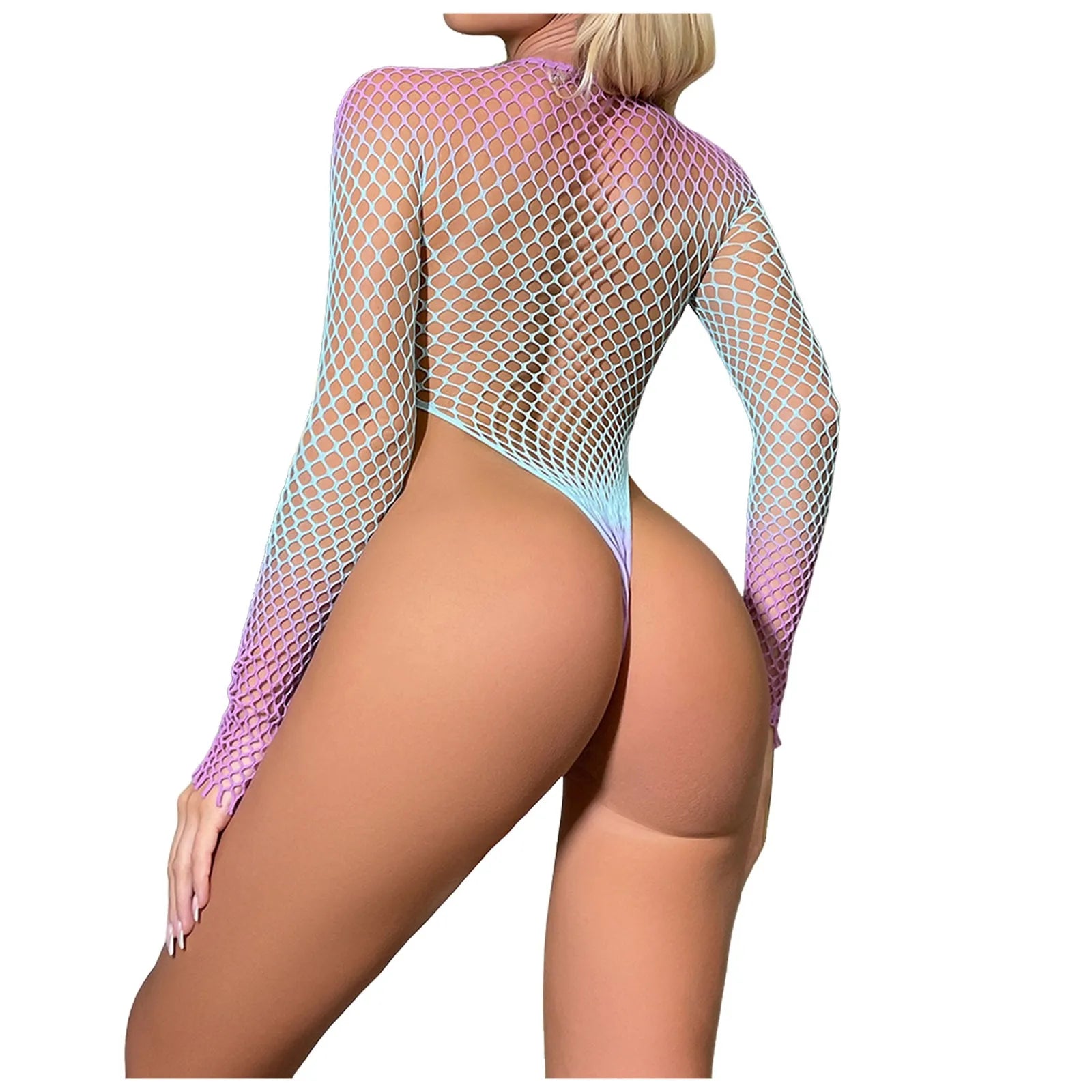 Long Sleeved Gradient Purple Fishnet Bodystocking
