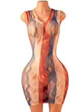 Spaghetti Straps See Through Bodycon Fishnet Dress