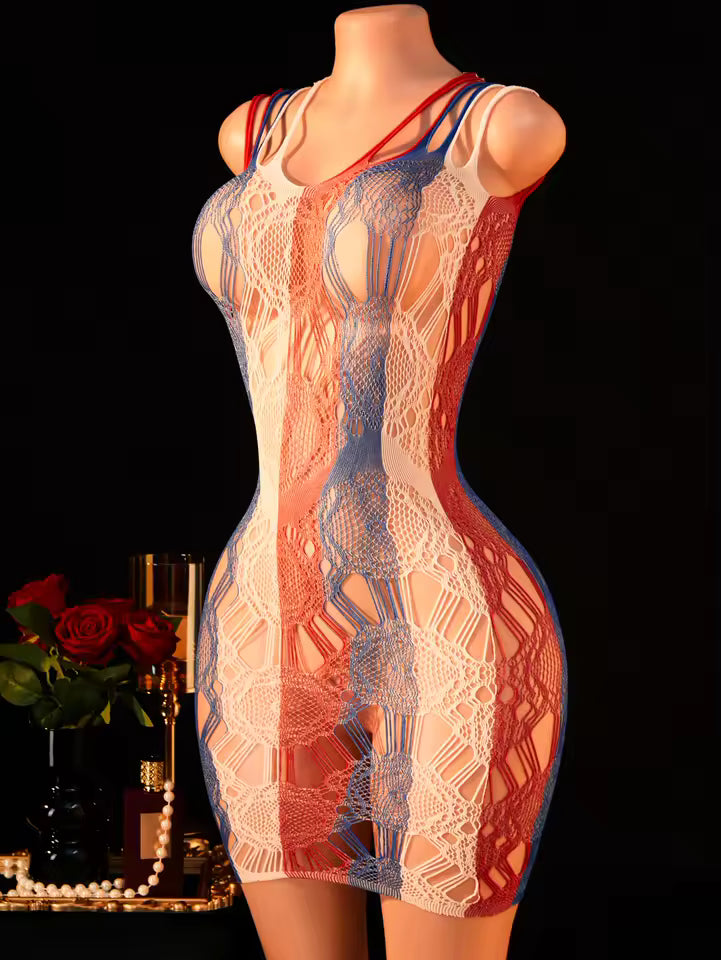Spaghetti Straps See Through Bodycon Fishnet Dress
