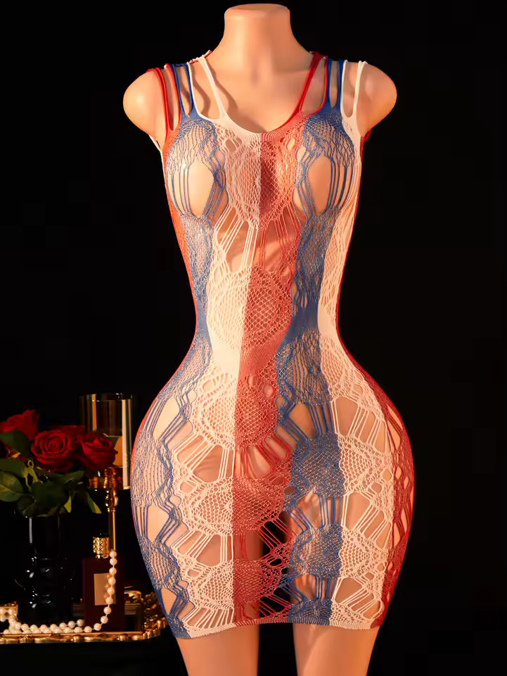 Spaghetti Straps See Through Bodycon Fishnet Dress
