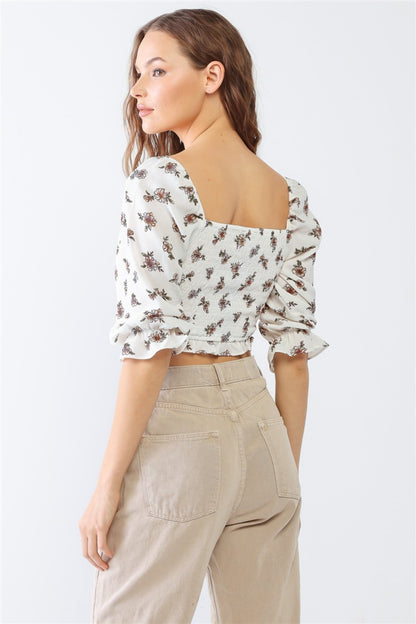 PAPERMOON Floral Ruffled Smocked Crop Top