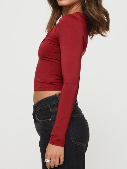 Scoop Neck Long Sleeve Cropped T-Shirt