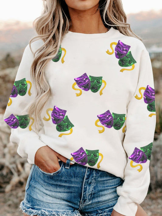 Sequin Round Neck Long Sleeve Sweatshirt