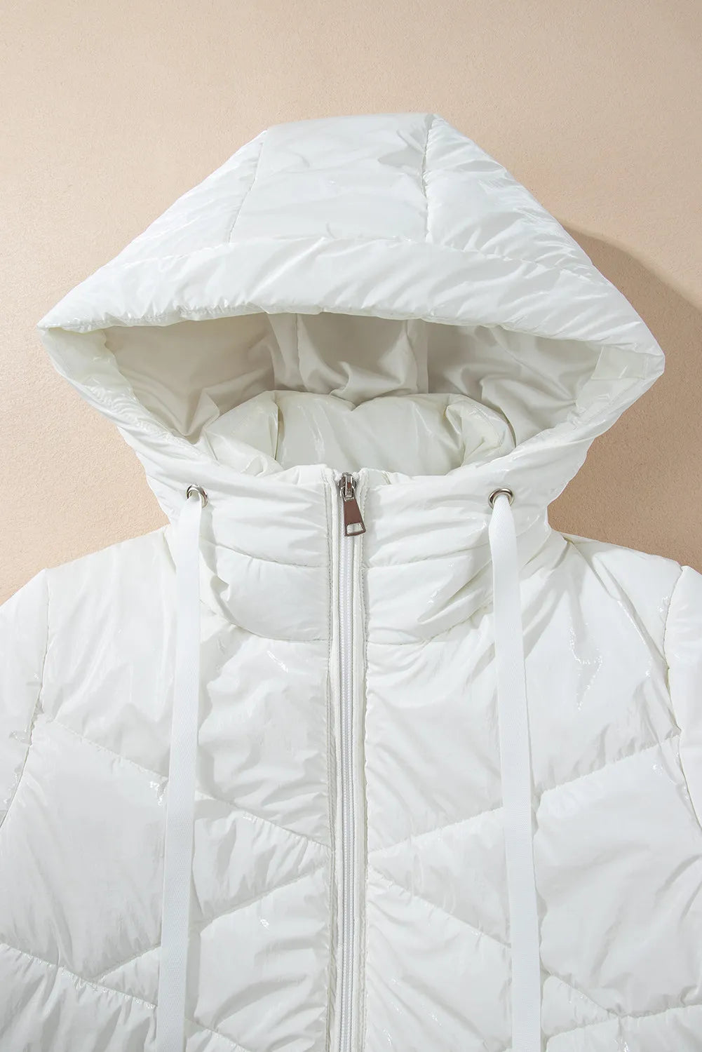 Drawstring Zip Up Long Sleeve Hooded Winter Coat