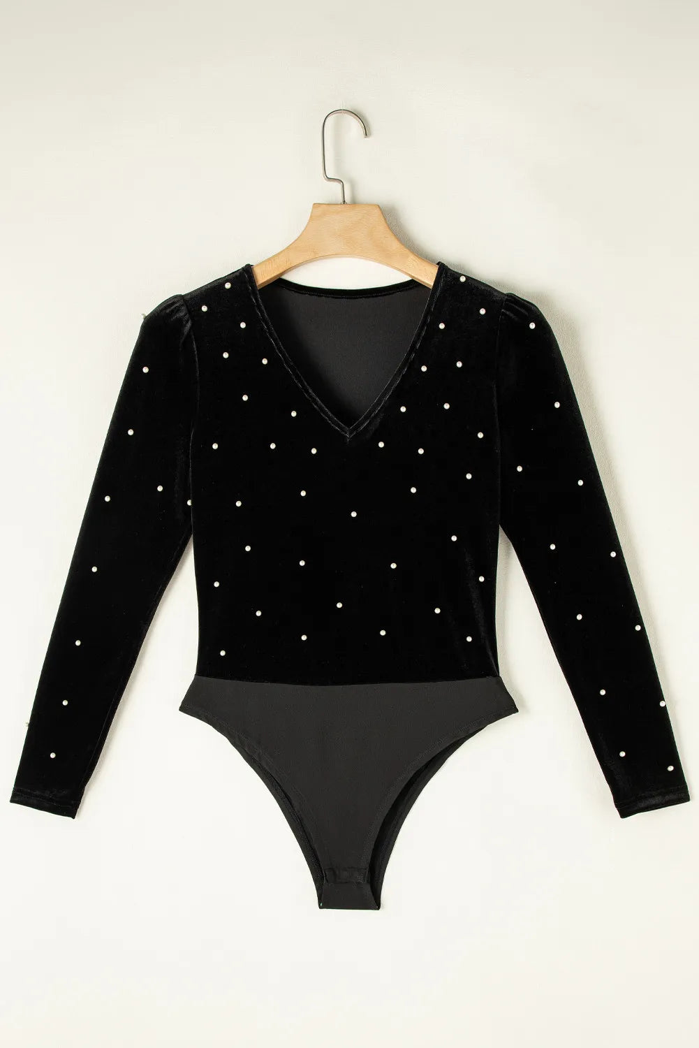 Pearl Detail V-Neck Long Sleeve Bodysuit