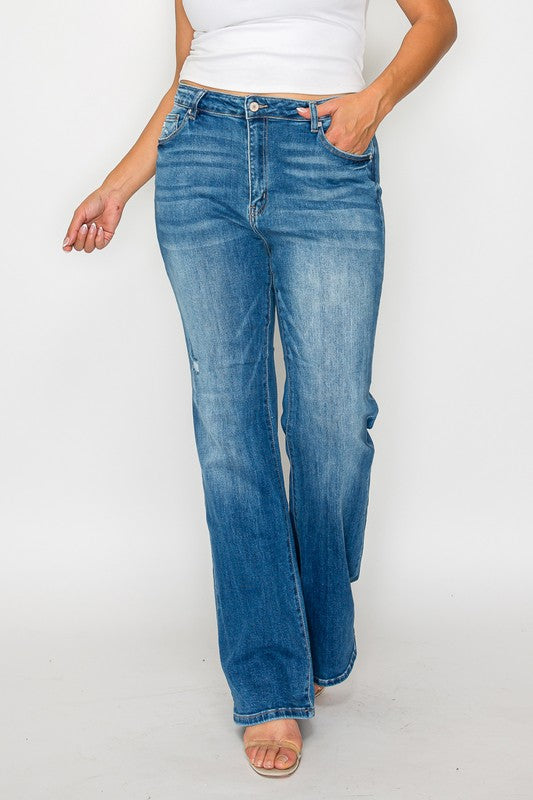 bytos Full Size Distressed High Rise Jeans with Pockets