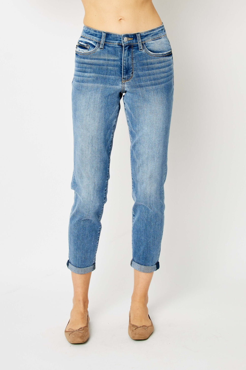 Judy Blue Full Size Cuffed Hem Low Waist Slim Jeans