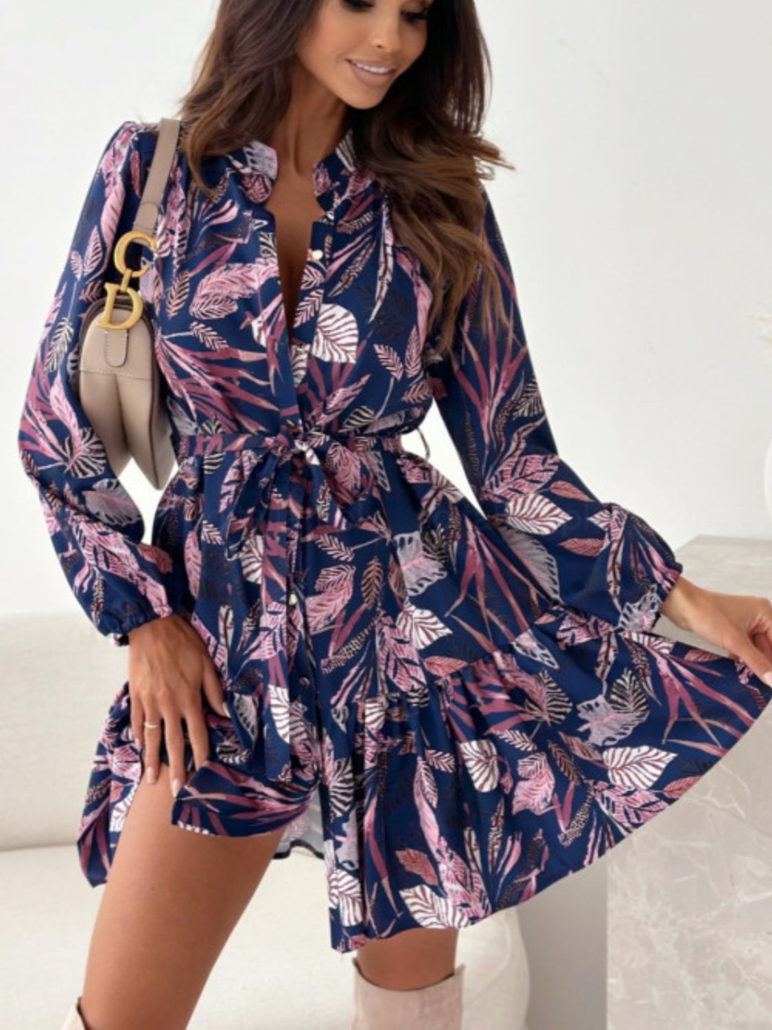 Ruffle Hem Floral Long Sleeve Dress