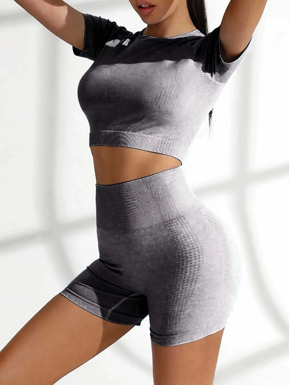 Round Neck Short Sleeve Top and Shorts Active Set