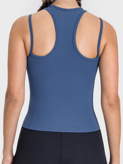 Cutout Round Neck Racerback Active Tank