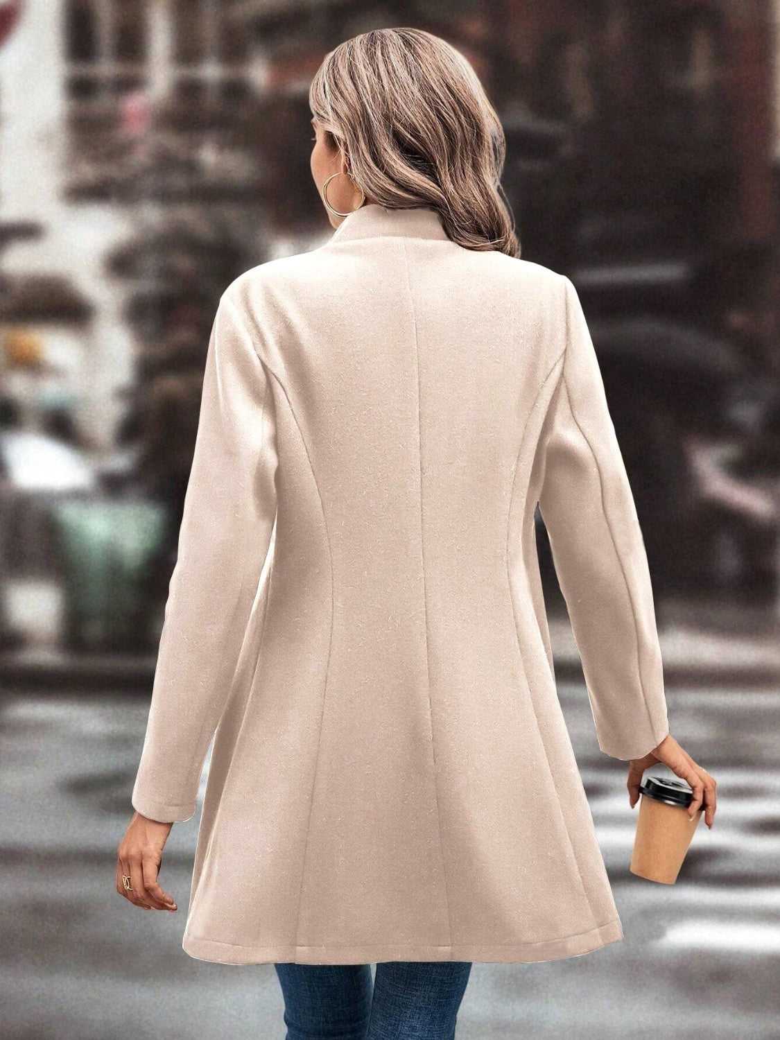 Collared Neck Long Sleeve Longline Coat