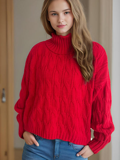 Cable-Knit Turtleneck Long Sleeve Sweater