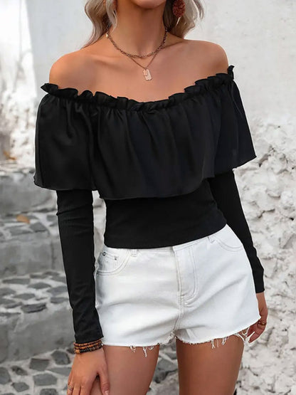 Ruffled Off-Shoulder Long Sleeve Blouse