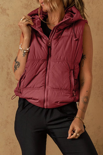 Drawstring Zip Up Vest Coat