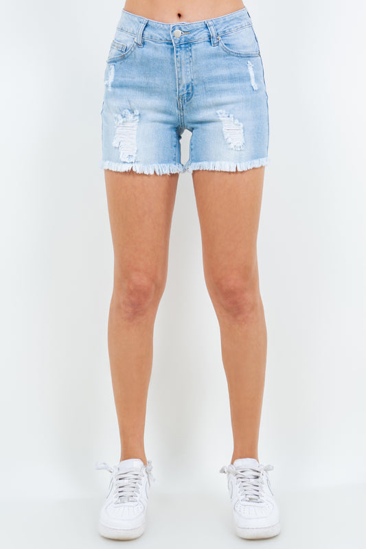 American Bazi High Waist Distressed Frayed Denim Shorts