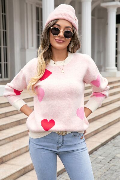 Angel Wings Heart Round Neck Dropped Shoulder Sweater