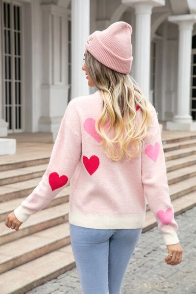 Angel Wings Heart Round Neck Dropped Shoulder Sweater