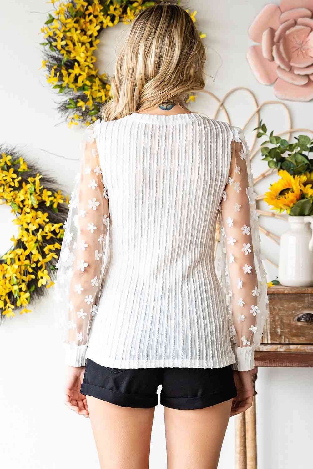 Textured Applique Long Sleeve Blouse