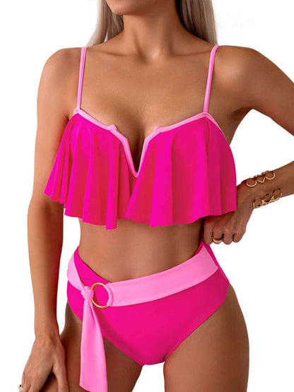 Spaghetti Strap Notched Bikini Set