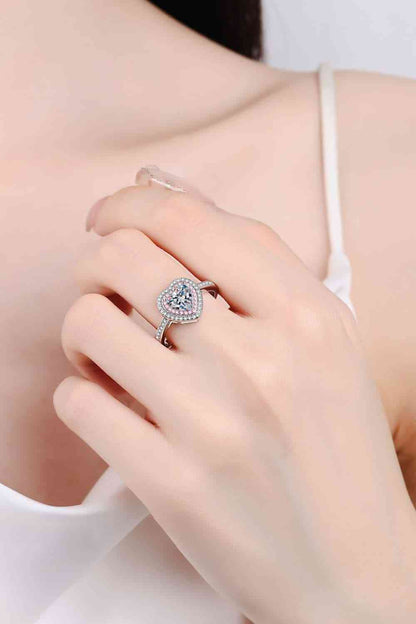 Moissanite 1 Carat Heart 925 Sterling Silver Ring